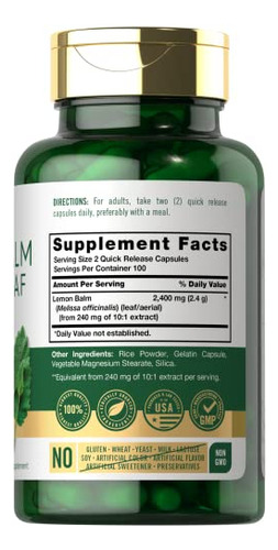 Suplemento Carlyle Melissa Lemon Balm 200 Cápsulas - Imagem 2