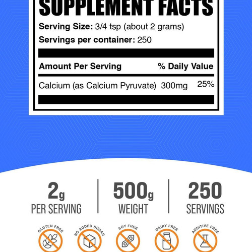 Piruvato De Cálcio Em Pó Bulksupplements - 500g Sem Sabor - Imagem 4