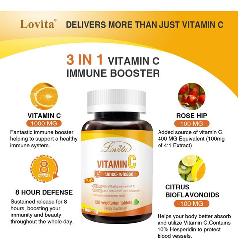 Lovita Vitamina C 1000mg Com Bioflavonóides E Rosa Mosqueta, - Imagem 3