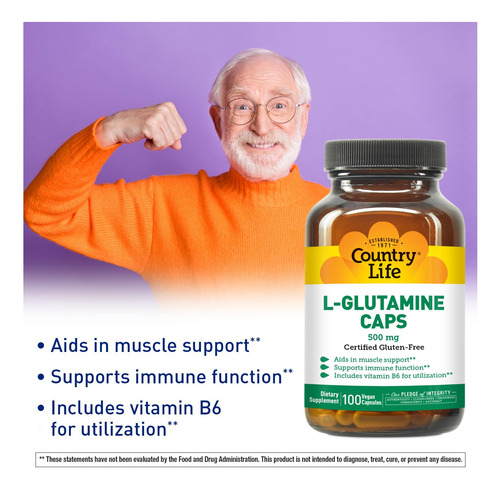Suplemento Country Life L-glutamina 500 Mg Com B6 100 Cápsul - Imagem 2