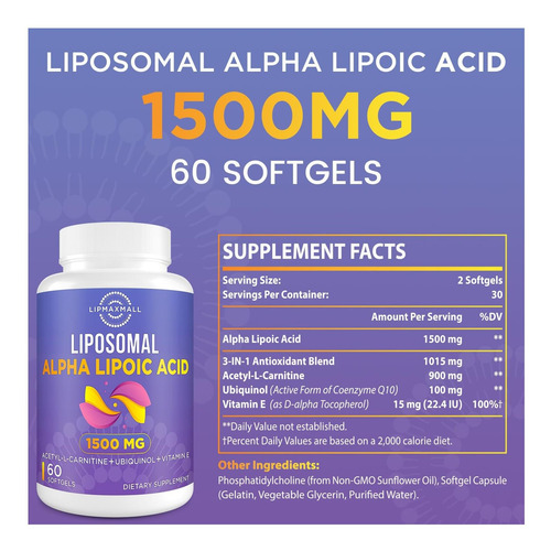 Ácido Alfa Lipóico Lipossomal 1500mg - Com Acetil-l-carnitin - Imagem 7