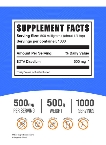 Suplemento Bulksupplements.com Edta Dissódico Em Pó 500g - Imagem 2