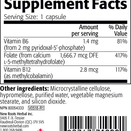 Suplemento De Folato Ativo New Roots Herbal 1000 Mg - Imagem 2