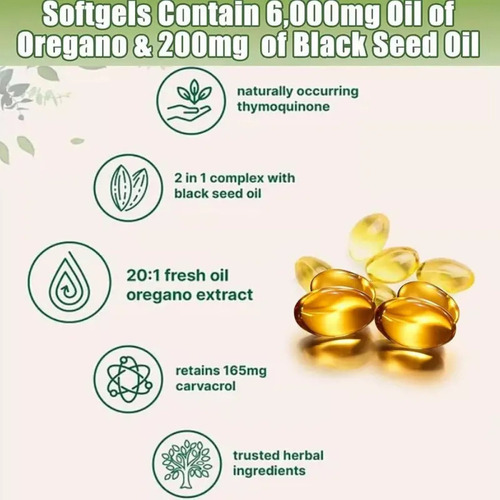 // Cápsulas De Gelatina De Óleo De Orégano 2 Em 1 6000 Mg - Imagem 2