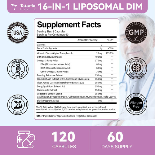 Suplemento Totaria Dim 400 Mg Lipossomal Extra Strength 120 - Imagem 7