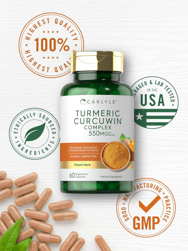 Suplemento De Cúrcuma Carlyle 550mg | 60 Cápsulas | Complexo - Imagem 14