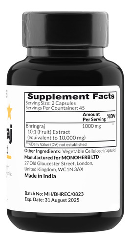 Suplemento De Extrato De Monoherb Bhringraj 1000mg 90 Cápsul - Imagem 2