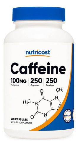 Pílulas De Cafeína De Nutricost 100mg Por Porção, 250 Cápsul