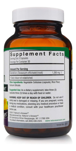 Suplemento Nature"s Answer Dandelion Root 1260 Mg 90 Cápsula - Imagem 4