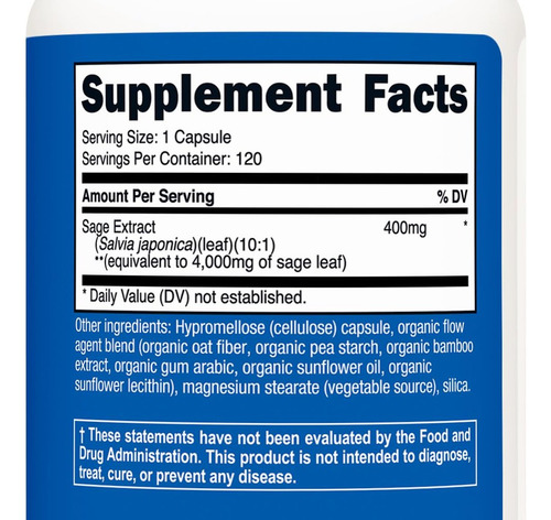 Extrato De Sálvia Nutricost Nutricost 120 Cápsulas Veganas - Imagem 5