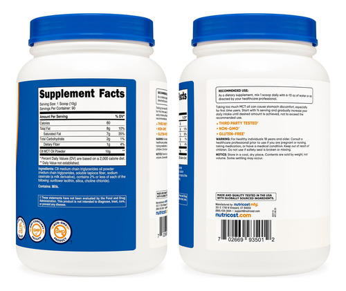 Óleo Em Pó Nutricost C8 Mct 2lbs (32 Onças) - 95% Óleo Em Pó - Imagem 10