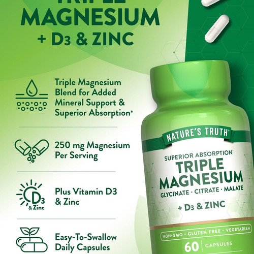 Suplemento De Magnésio Triplo Da Nature"s Truth Com D3 E Zin - Imagem 7