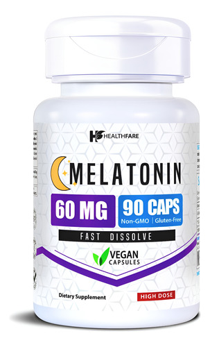 Melatonina Healthfare 60mg | 90 Cápsulas Veganas | Alto