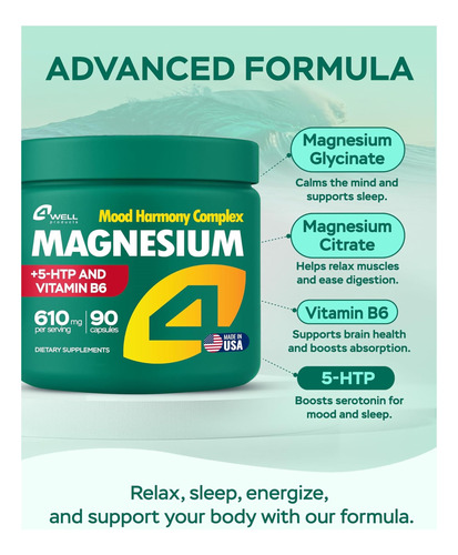 Magnésio Para Sono-complexo Avançado 610mg Com Glicinato, B6 - Imagem 3