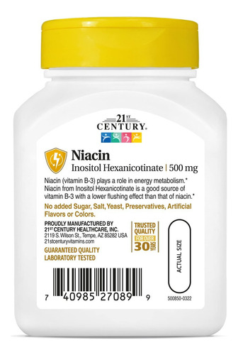 Niacina Do Século 21 Sem Vermelhidão 500 Mg 110 Cápsulas - Imagem 4
