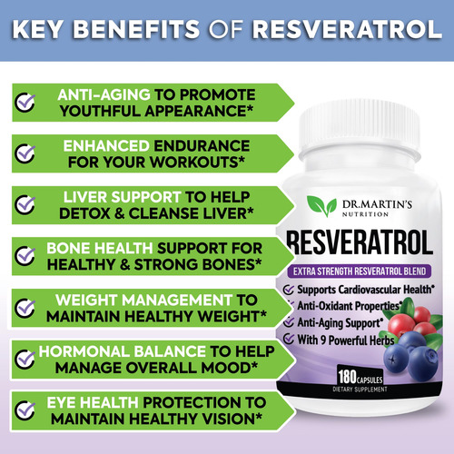 Suplemento Dr. Martin"s Nutrition Resveratrol 1568 Mg 180 Cá - Imagem 2