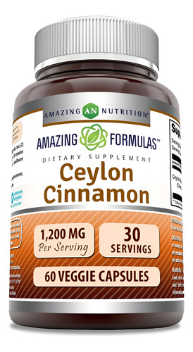 Cápsulas Vegetais Amazing Nutrition Canela Do Ceilão 1200 Mg
