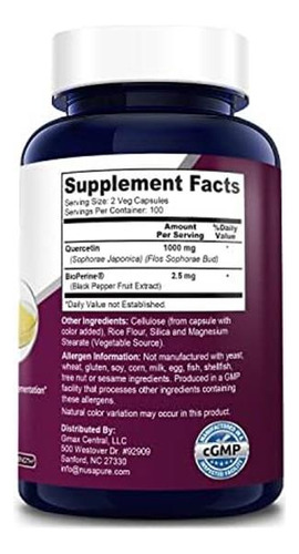 Nusapure Quercetin 1000mg - 200 Cápsulas Vegetais (não Ogm, - Imagem 11