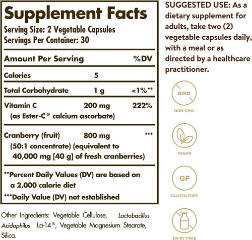 Solgar Cran Flora Probióticos Plus Ester-c, 60 Veg. Cápsulas - Imagem 7