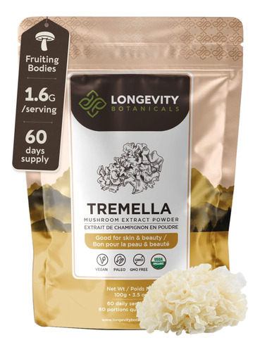 Suplemento Longevity Botanicals Tremella Mushroom 100g Em Pó