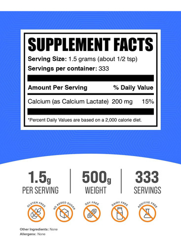 Suplemento De Cálcio Bulksupplements.com Lactato De Cálcio 5 - Imagem 2