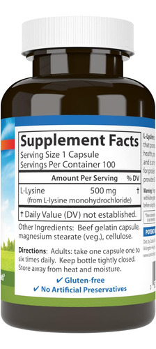 Carlson Labs L-lisina, 500mg, 100 Cápsulas - Imagem 2