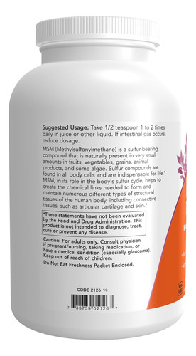 Suplementos Now Foods Now Foods, Msm Em Pó, 1 Libra - Imagem 4