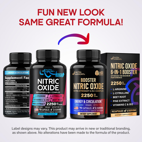 Suplemento De Óxido Nítrico Nutraharmony 2250mg 90 Cápsulas - Imagem 3