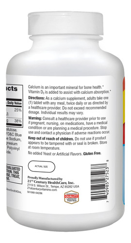 Suplemento De Cálcio 21st Century Calcium 500mg + D3 400 Tab - Imagem 5