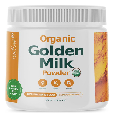 Leite Em Pó Dourado Orgânico Com Vitaminas D3 E K2, Cúrcuma, - Imagem 7