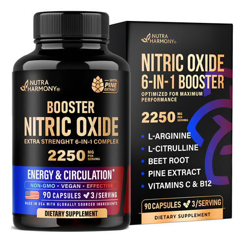 Suplemento De Óxido Nítrico Nutraharmony 2250mg 90 Cápsulas