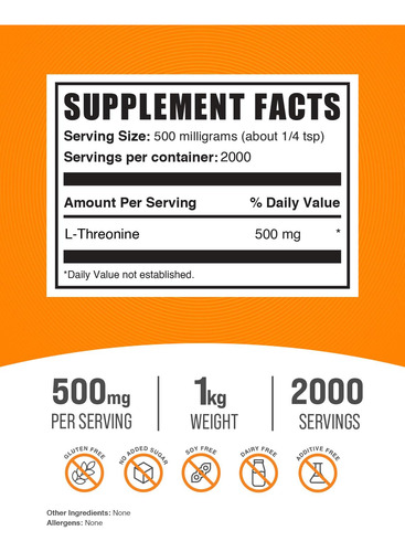 Suplemento Bulksupplements.com L-treonina De 1 Kg (pacote Co - Imagem 2