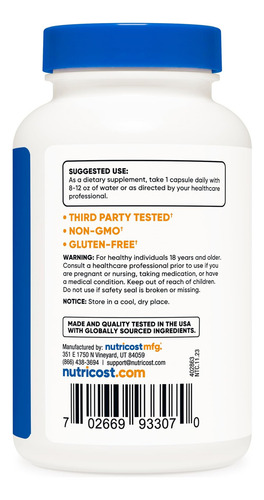 Nutricost L-triptofano 500 Mg, 120 Cápsulas - Com Bioperine, - Imagem 4