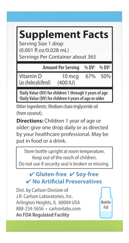 Suplemento De Vitamina D Carlson Kid"s Super Daily D3 15mcg - Imagem 3
