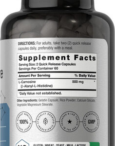 Horbäach L-carnosina 500mg | Suplemento De 120 Cápsulas | Co