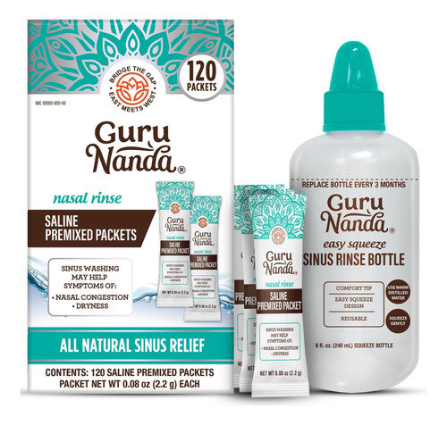 Gurunanda Sinus Rinse Bottle & Saline Packets Pré 120ct Os E - Imagem 9