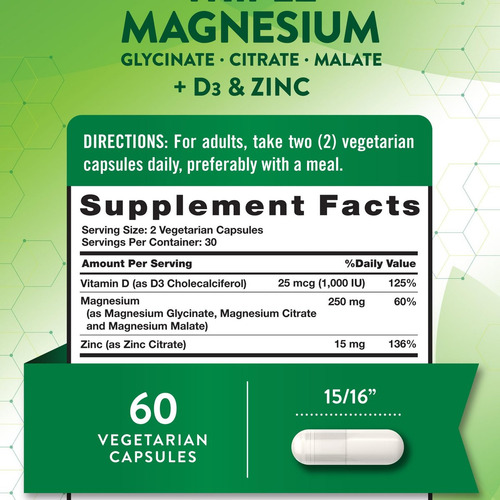 Suplemento De Magnésio Triplo Da Nature"s Truth Com D3 E Zin - Imagem 4