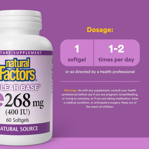 Natural Factors Vitamina E 400 Ui, 60 Cápsulas Gelatinosas - Imagem 4