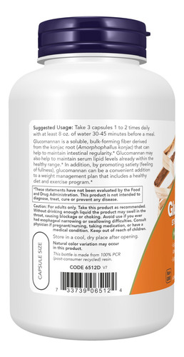 Suplemento Now Glucomannan 575 Mg Suporta Regularidade 180 C - Imagem 3