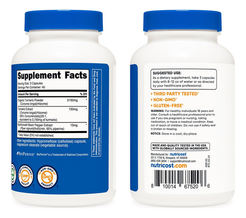 Nutricost Turmeric Curcumin With Bioperine And 95% Curcum... - Imagem 4