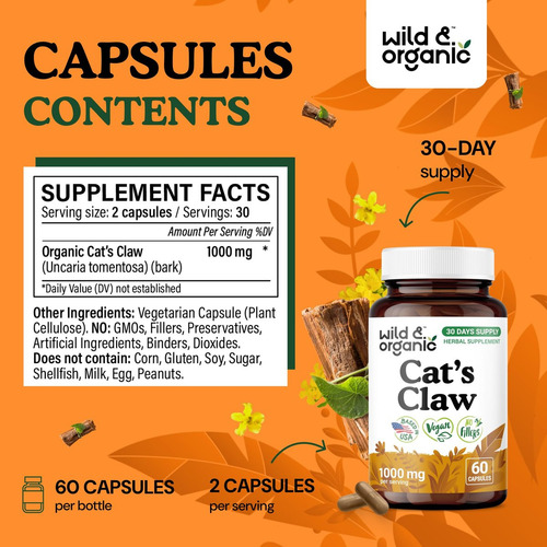 Suplemento De Ervas Wild & Organic Devil"s Claw 1000 Mg - Imagem 2