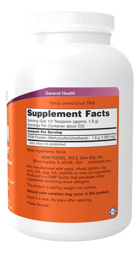 Suplementos Now Foods Now Foods, Msm Em Pó, 1 Libra - Imagem 3