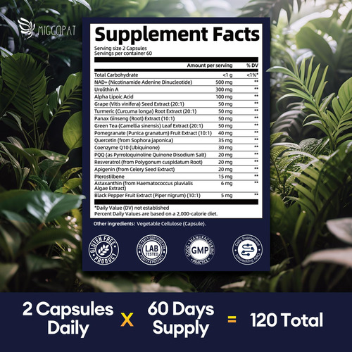 Suplemento Nad+ Migcopat Nad Com 300 Mg De Urolitina A 120 C - Imagem 2
