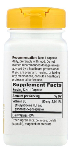 Suplemento De Vitamina B-6 Da Nature"s Way, 50 Mg, 100 Cápsu - Imagem 2