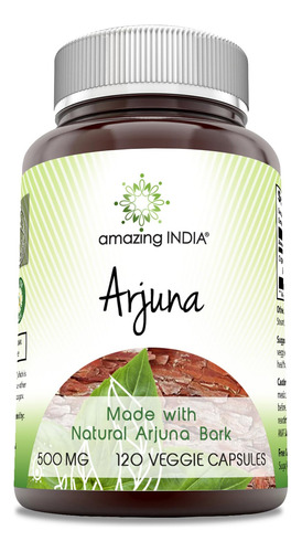 Suplemento Amazing India Arjuna 500 Mg 120 Cápsulas Vegetais