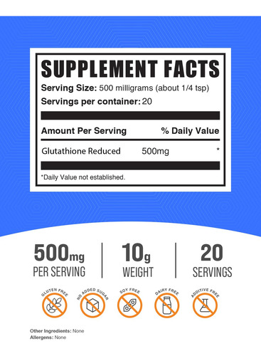 Suplemento Bulksupplements.com Pó Reduzido De Glutationa 10% - Imagem 2