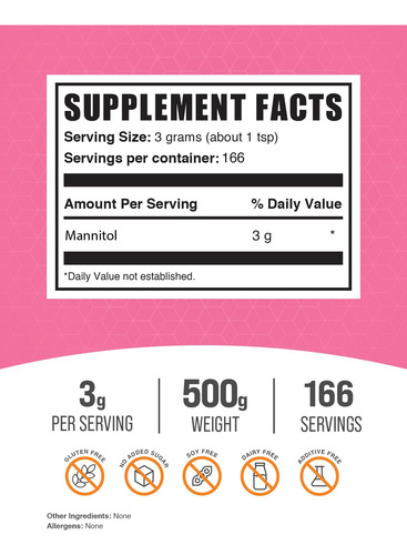 Suplemento Bulksupplements.com Manitol Em Pó 500g - Imagem 2