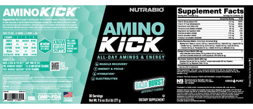 Suplemento Nutrabio Amino Kick Amino Acid Energy 30 Porções - Imagem 8