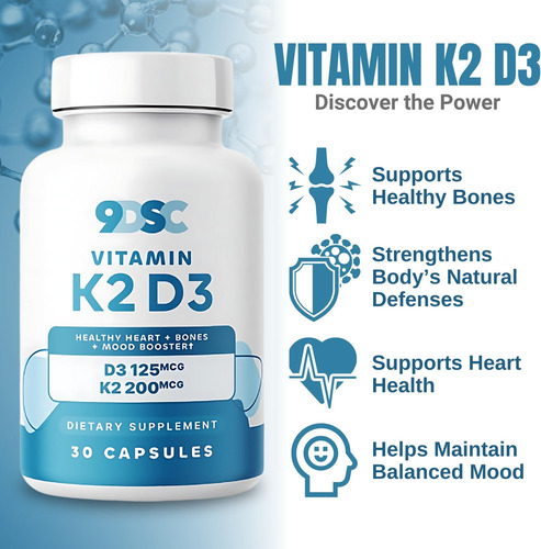 9dsc Vitaminas D3 E K2-3 Pacote - 30 Cápsulas Cada - Supleme - Imagem 2