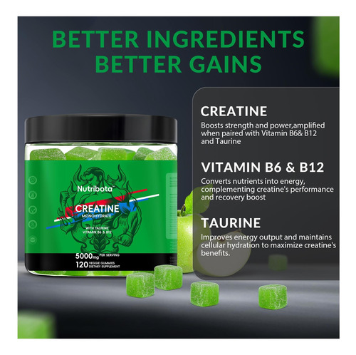 Gummies De Creatina Sem Creatina Sem Açúcar Nutribota 5g E E - Imagem 6